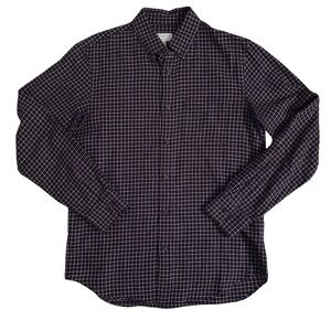 Club Monaco Men's Burgundy and Black Checkered Flannel Shirt